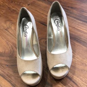 Baby pink open toe wedges